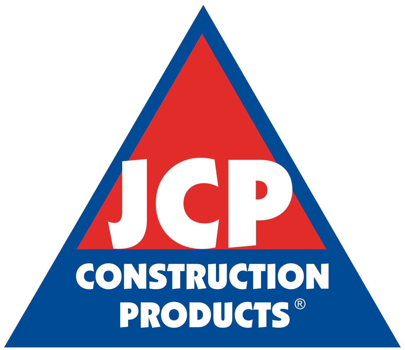 Blue and red triangle with JCP construction products written in.
